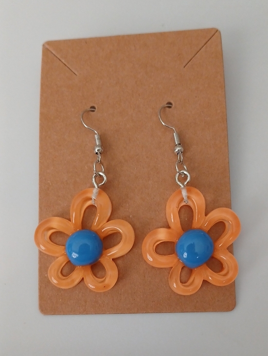 Fashion Jewelry Jewelry - Fashion Jewelry Orange Flower Earrings with Blue Center